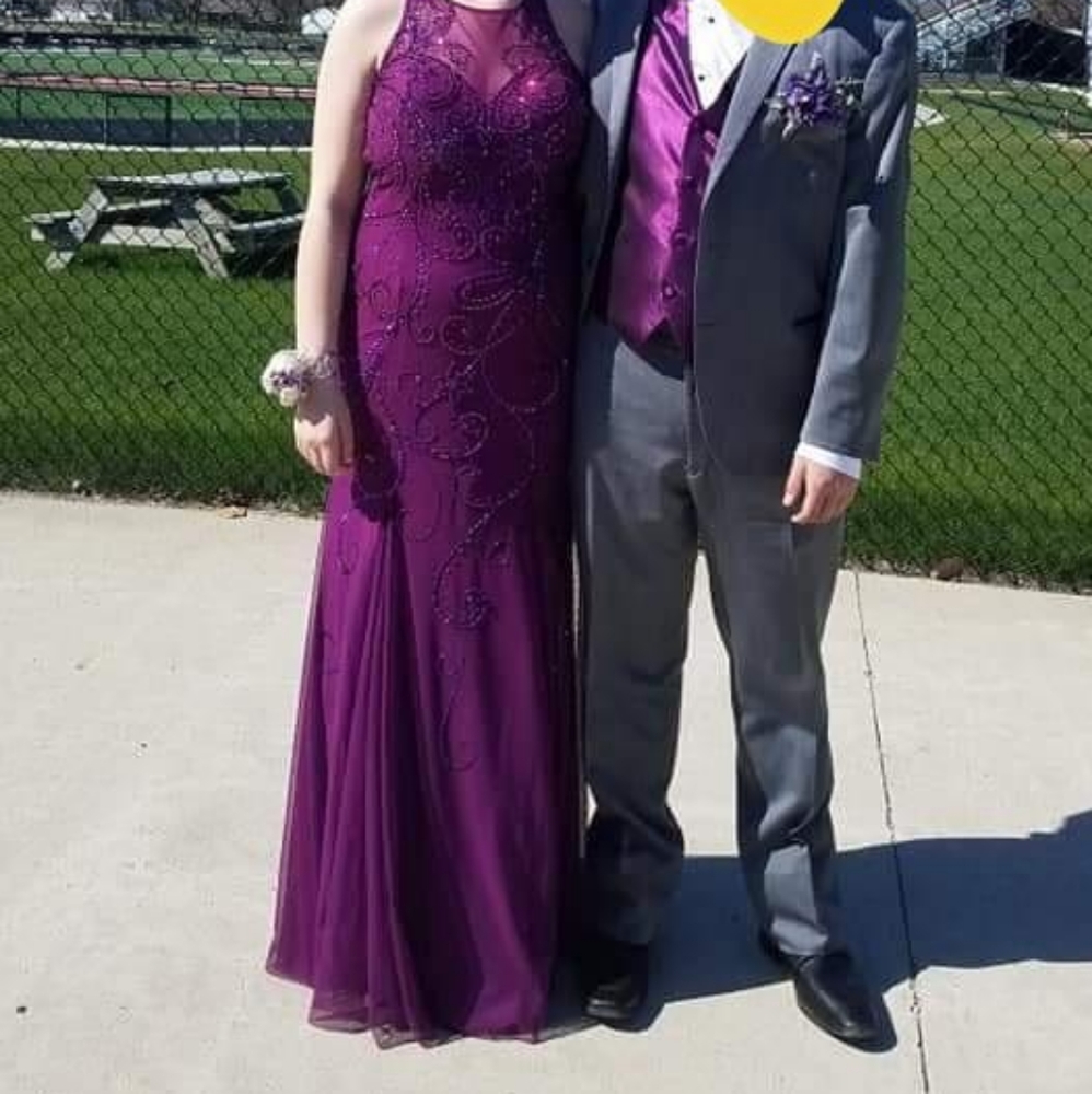 Plum Sequined Prom Dress, Size 10, Sean Collection